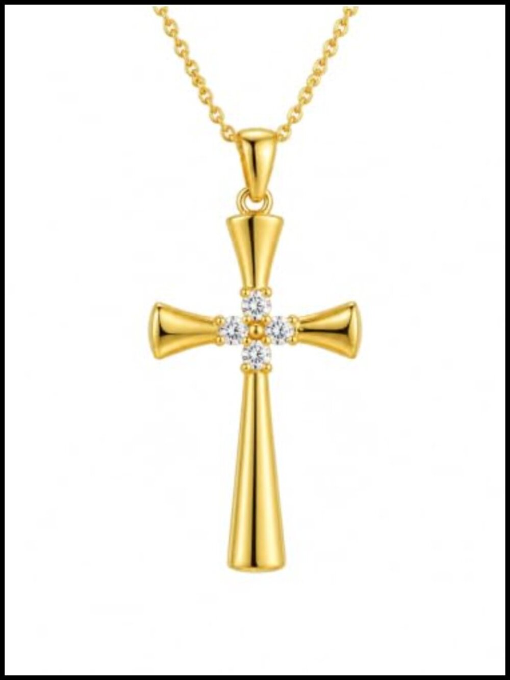 14k Gold Plated Cross Pendant Necklace Cubic Zirconia Rolo Chain Women